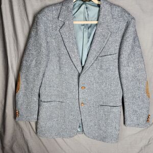 Oakmont Mens Gray Wool Blazer Sport Coat Jacket USA 46L Multi Tweed Patch Pocket